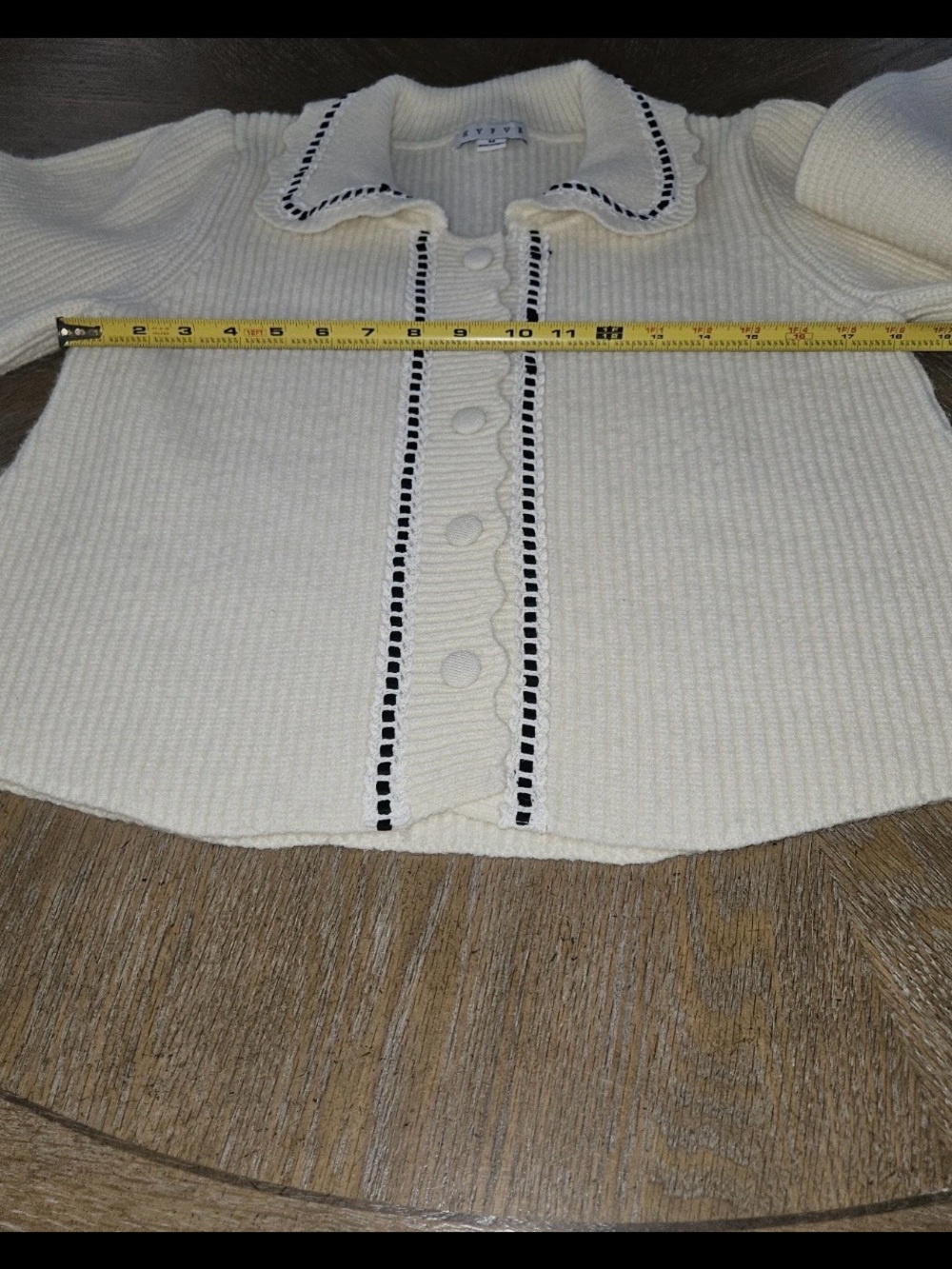 HYFVE Coquette Cream ribbed Cardigan Contrast Trim Peter Pan Collar Sweater M - Picture 9 of 16